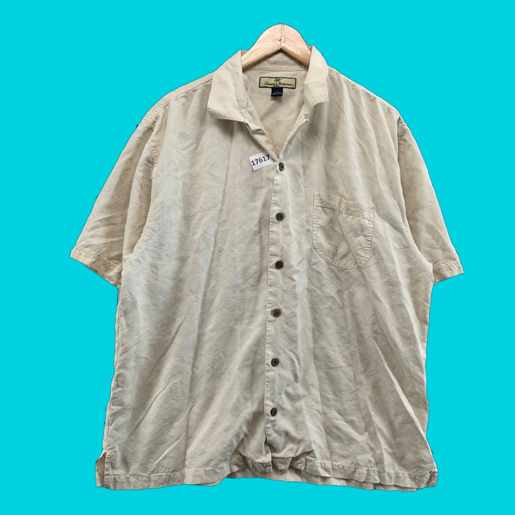 Tommy Bahama Tommy Bahama Button-Up Shirt Adult Large Beige Short Sleeve Silk Check Size US L / EU 52-54 / 3 - 1 Thumbnail