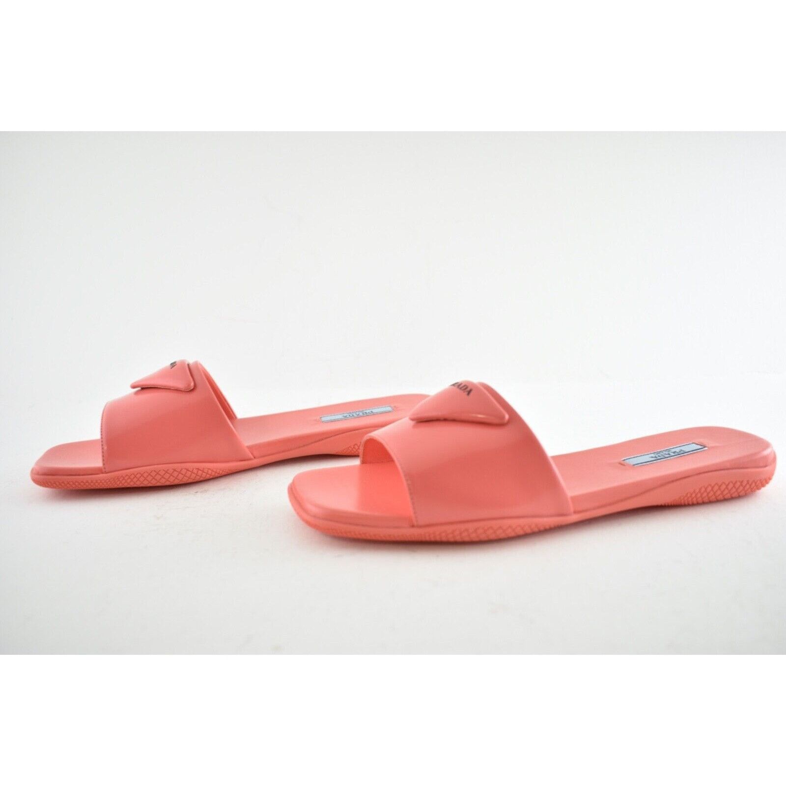 Prada Prada Corallo Red Rubber Leather Triangle Logo Slide Sandal Size US 9.5 / IT 39.5 - 10 Thumbnail
