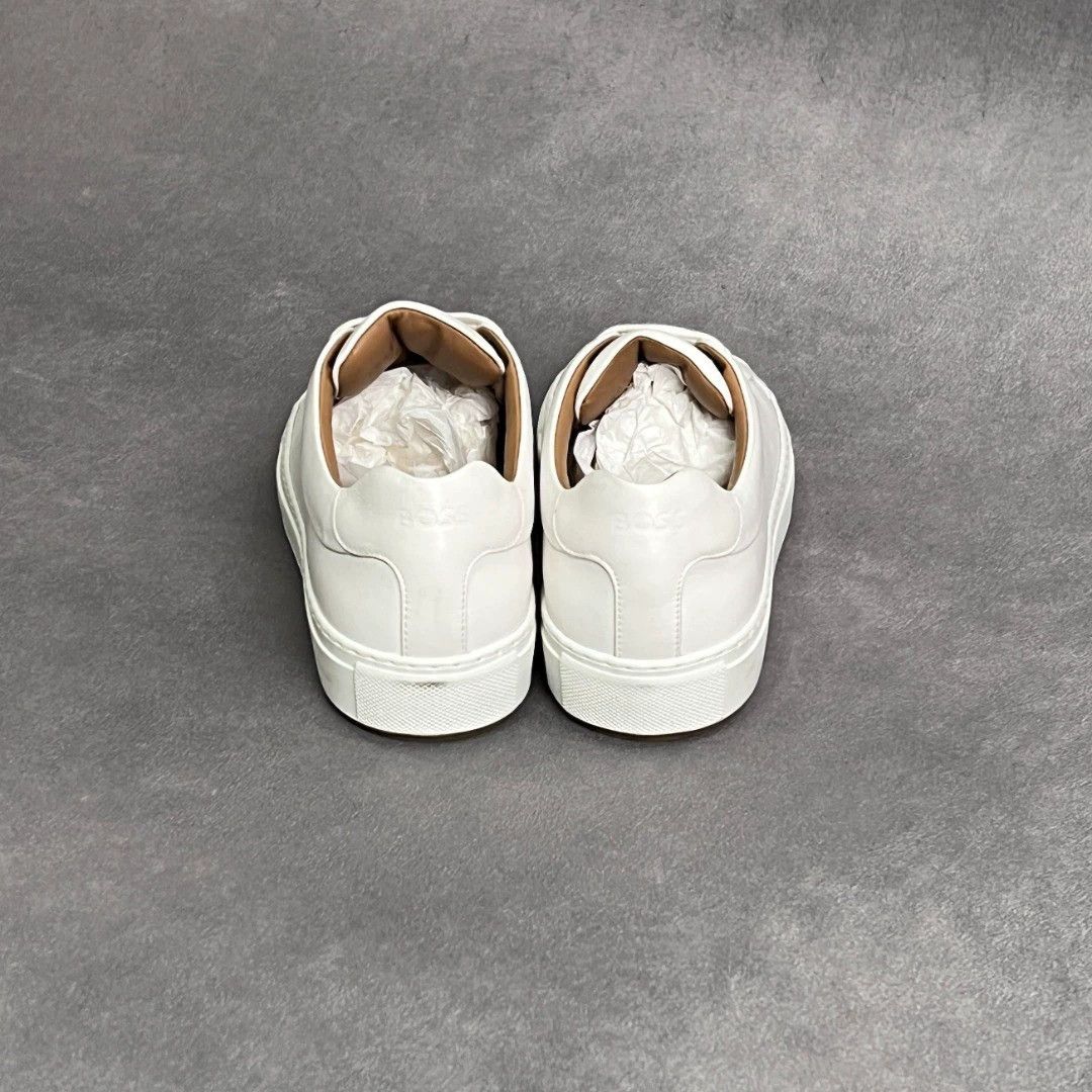 Hugo Boss HUGO BOSS White Full-Grain Leather Lace-Up Sneakers Size US 7 / EU 40 - 3 Thumbnail