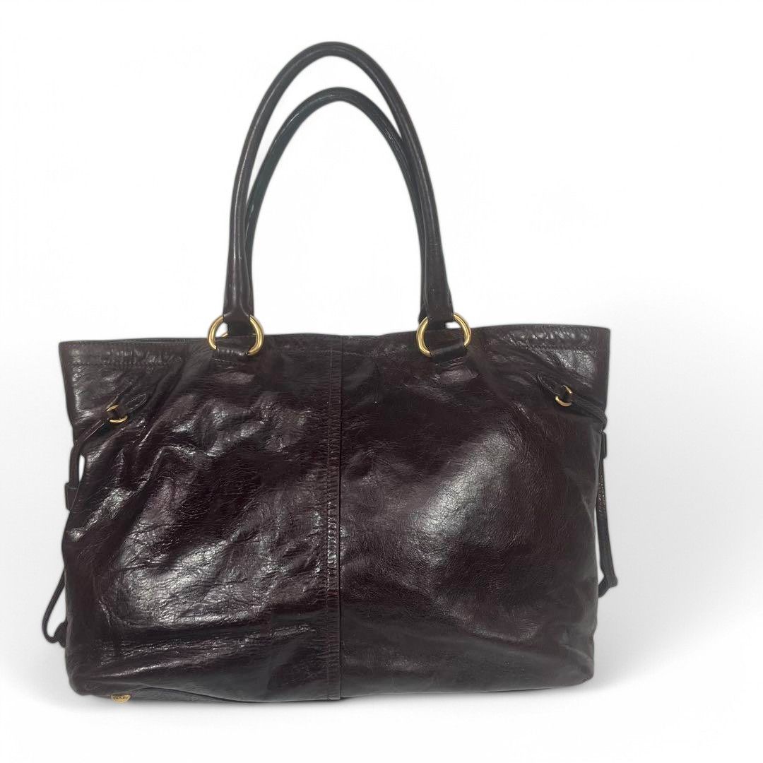 Prada Prada - Shiny Brown Black Leather Gold Hardware Shoulder Bag Size ONE SIZE - 3 Thumbnail