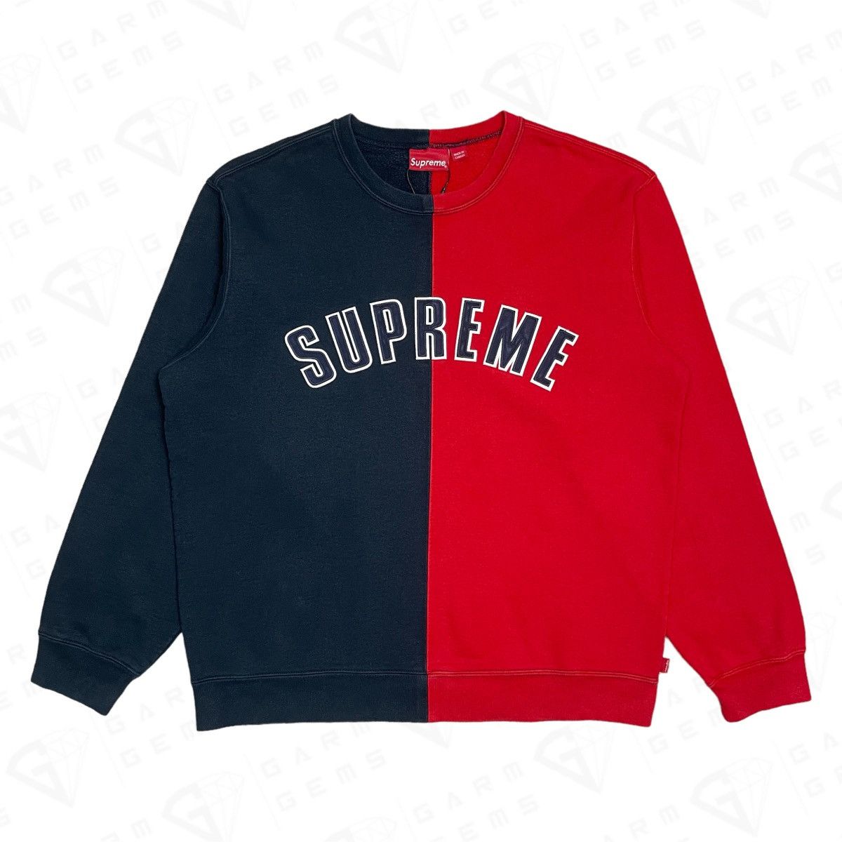 image of Supreme Split Crewneck Sweatshirt in Navy, Men's (Size XL)