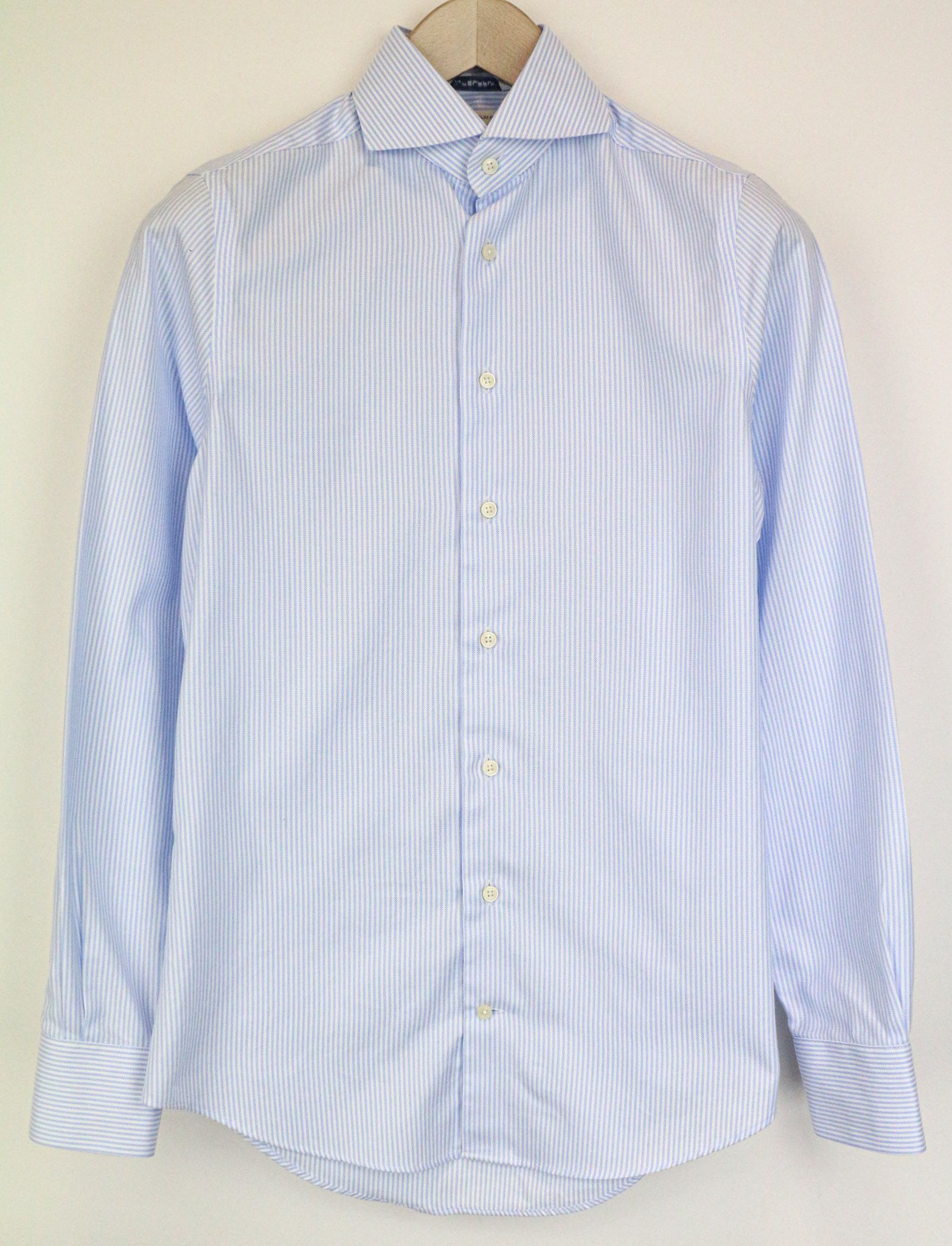 Suitsupply 35/13 1/2 Extra Slim Blue Striped Cotton Shirt 75982 Size 36R - 1 Thumbnail