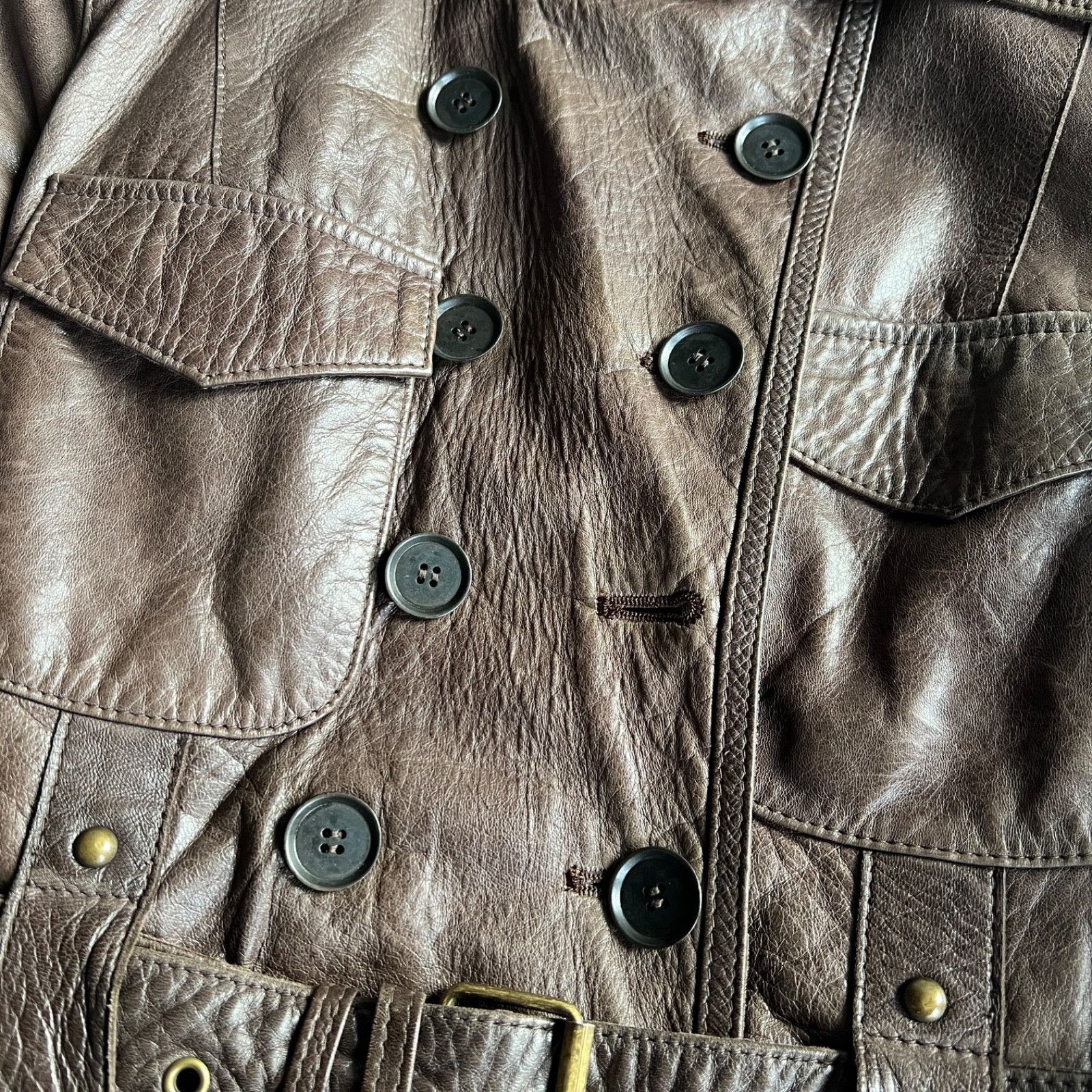 Genuine Leather Vintage Lamb Leather Belted Double Breasted Jacket 0010BC Size M / US 6-8 / IT 42-44 - 10 Thumbnail