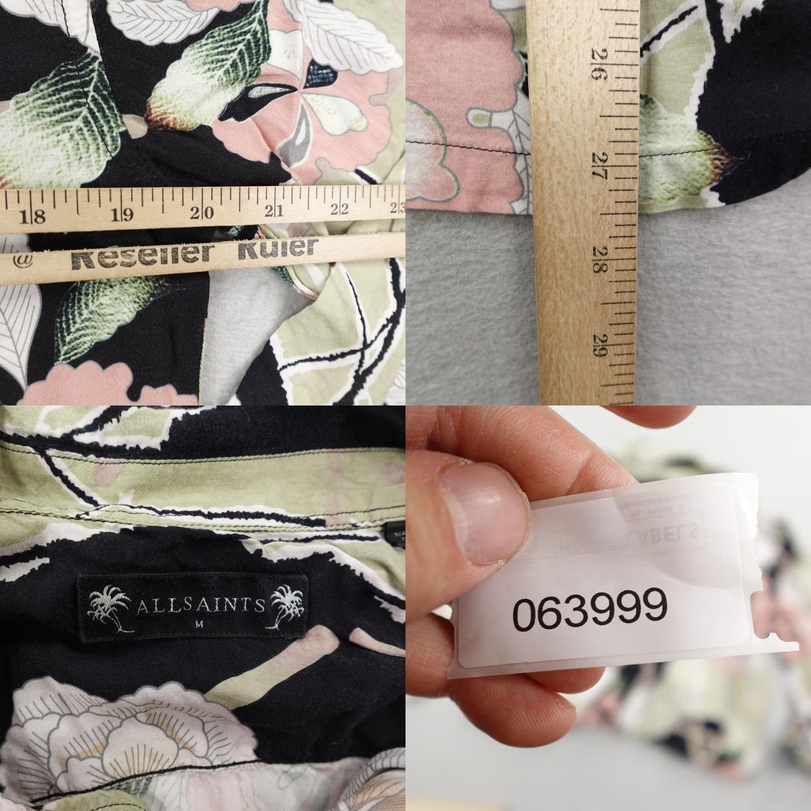 Allsaints AllSaints Shirt Mens Medium Black Green Floral Hawaiian Button Up Camp Size US M / EU 48-50 / 2 - 8 Thumbnail