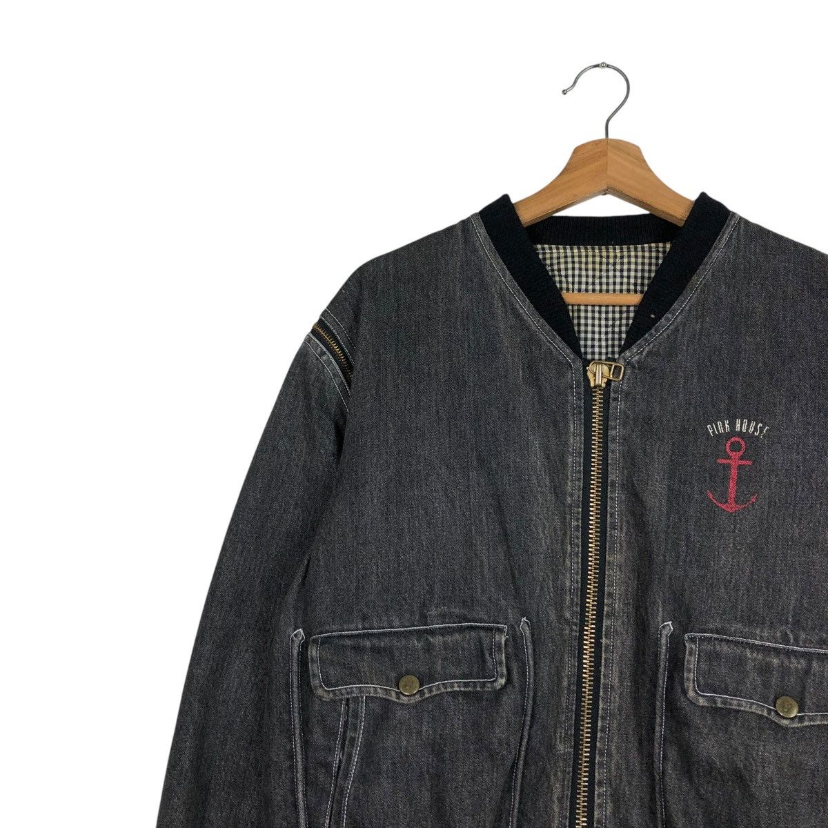 Japanese Brand 🔥VINTAGE DENIM BOMBER JACKET PINK HOUSE ISSEY MIYAKE Size US M / EU 48-50 / 2 - 9 Thumbnail