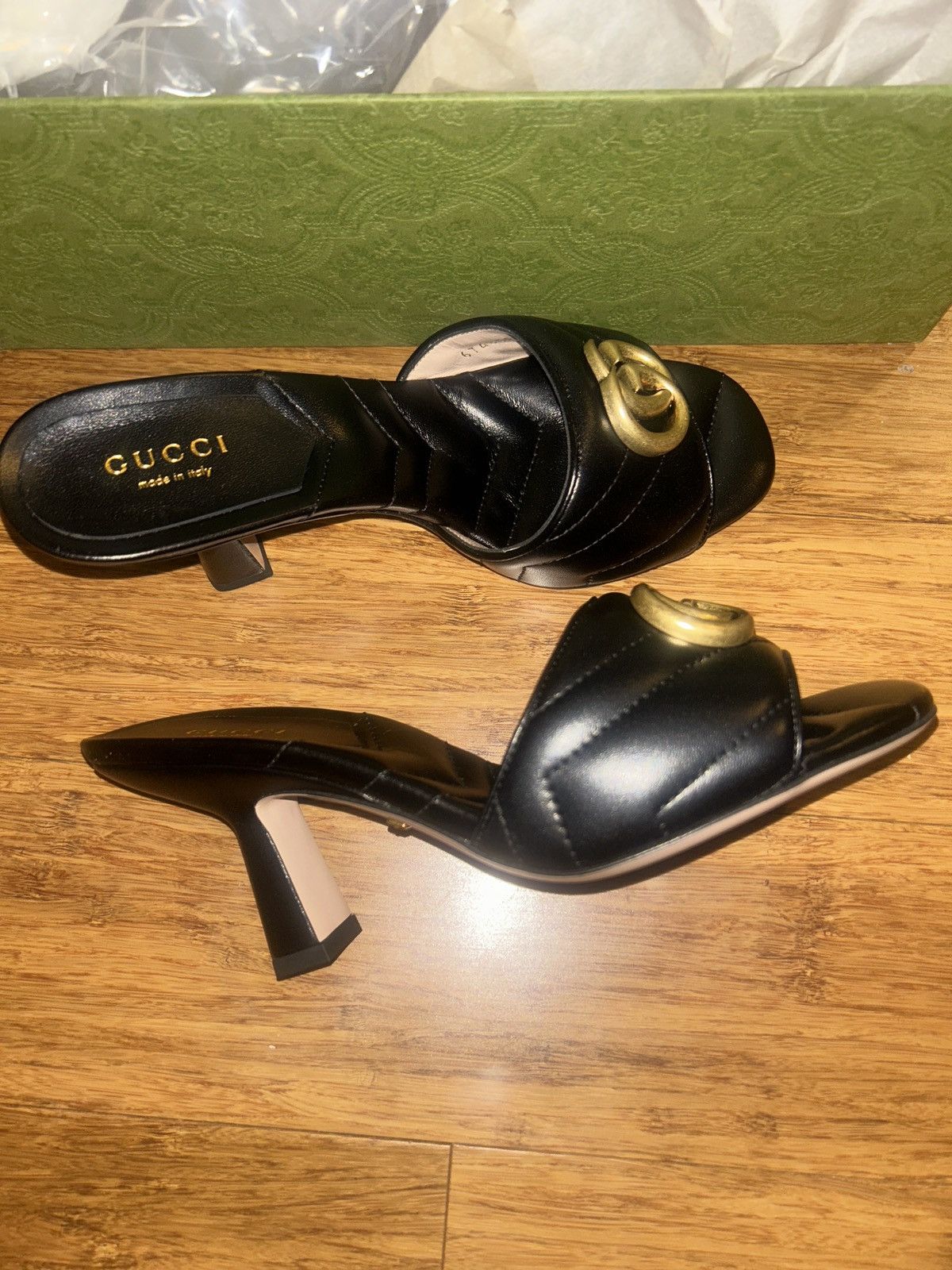 Gucci Gucci Double G Mid Heel Slide Sandal Black Nappa Charlotte Size US 5.5 / IT 35.5 - 3 Thumbnail