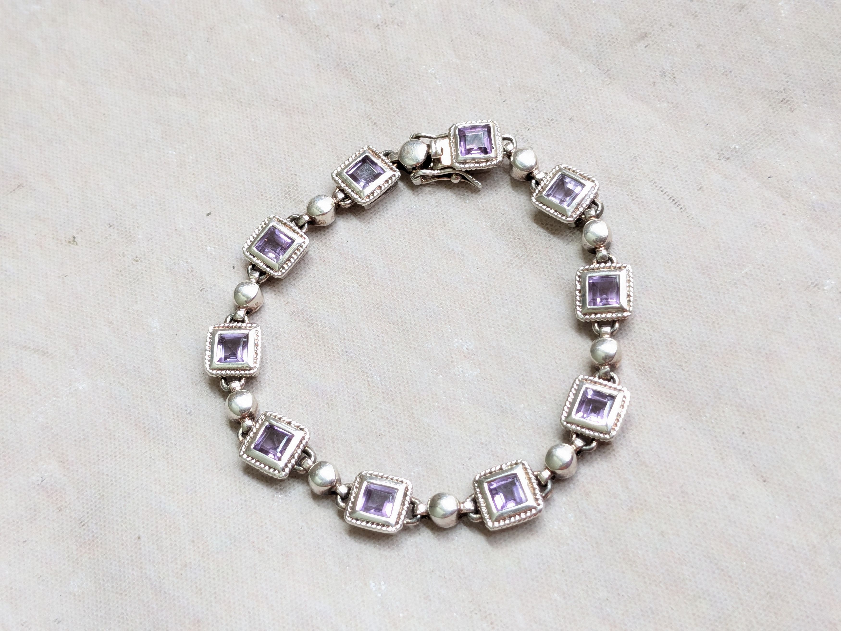 Sterling Silver Sterling Silver Tennis Bracelet Purple Amethyst Square 7.25 Size ONE SIZE - 2 Thumbnail