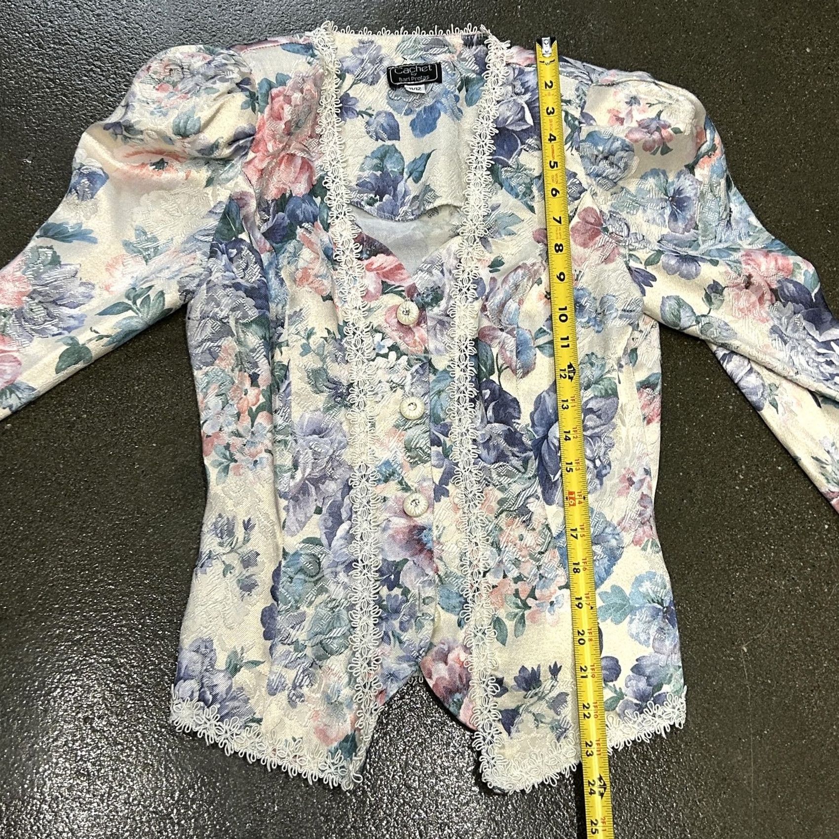 Vintage VINTAGE Cachet Jacket Womens 11/12 Floral Pastel Lace Trim Puff Sleeve 80s Size L / US 10 / IT 46 - 4 Thumbnail