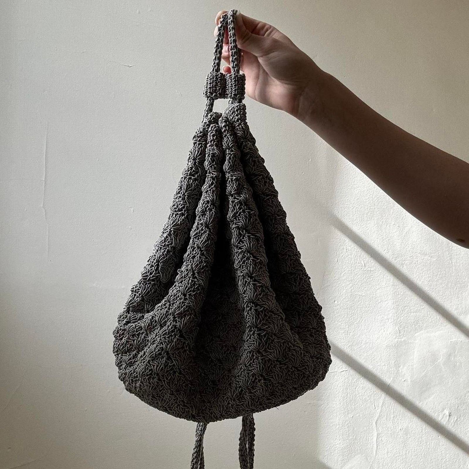 Vintage Vintage Unbranded Blue Grey Knit Bucket Bag Backpack Size ONE SIZE - 4 Thumbnail
