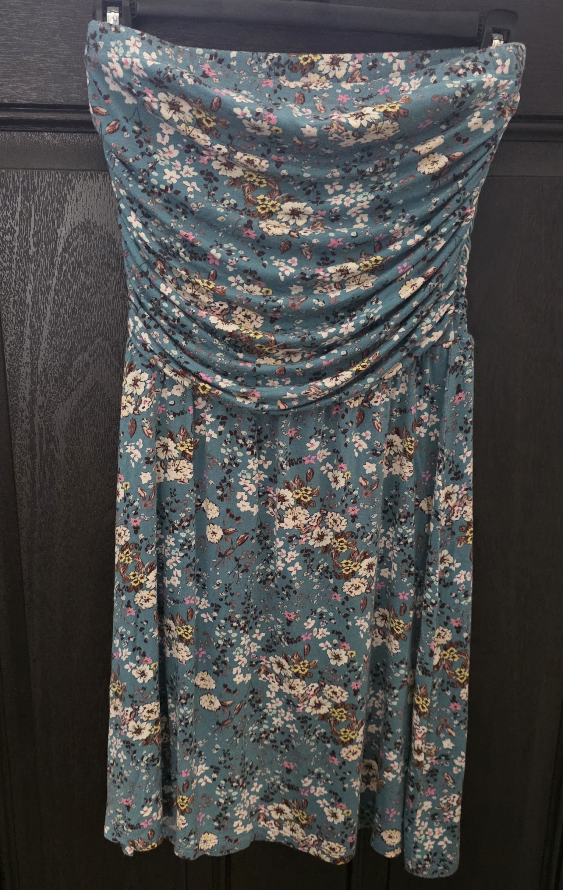 Other SO Blue Floral Print Ruched Strapless Dress Size Small Size S / US 4 / IT 40 - 1 Thumbnail