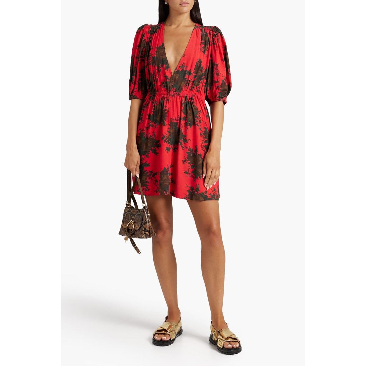 Ganni GANNI EcoVero V-Neck Printed Crepe Mini Dress high risk red Size S / US 4 / IT 40 - 7 Thumbnail