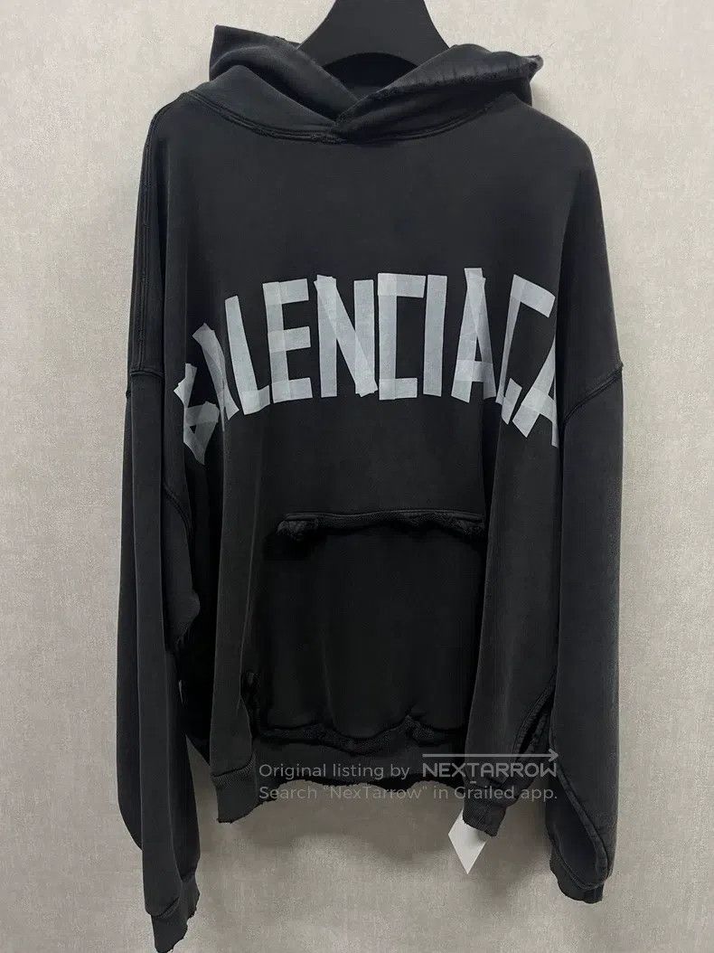 Balenciaga Silver Masking Tape Logo Printed Hooded Sweatsh
