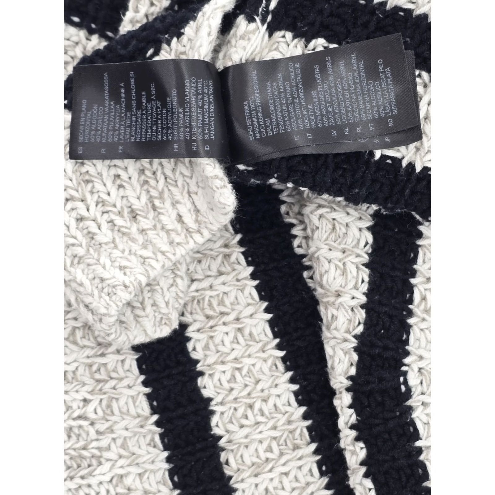 H&M H&M Chunky Knit Sweater Women's Black Off-White Striped Loose Fit Pullover- L Size L / US 10 / IT 46 - 6 Thumbnail