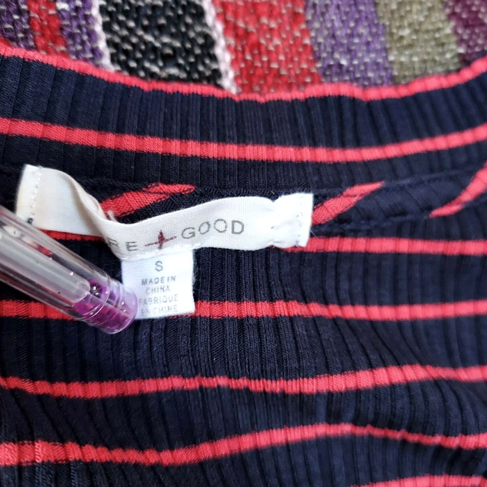 Anthropologie Anthropologie Pure + Good Womens Miranda Striped T-Shirt Small Scoop Neck Ribbed Shirt Womens Navy Blue Striped Casual Short Sleeve Ribbed 90s? Size S / US 4 / IT 40 - 4 Thumbnail