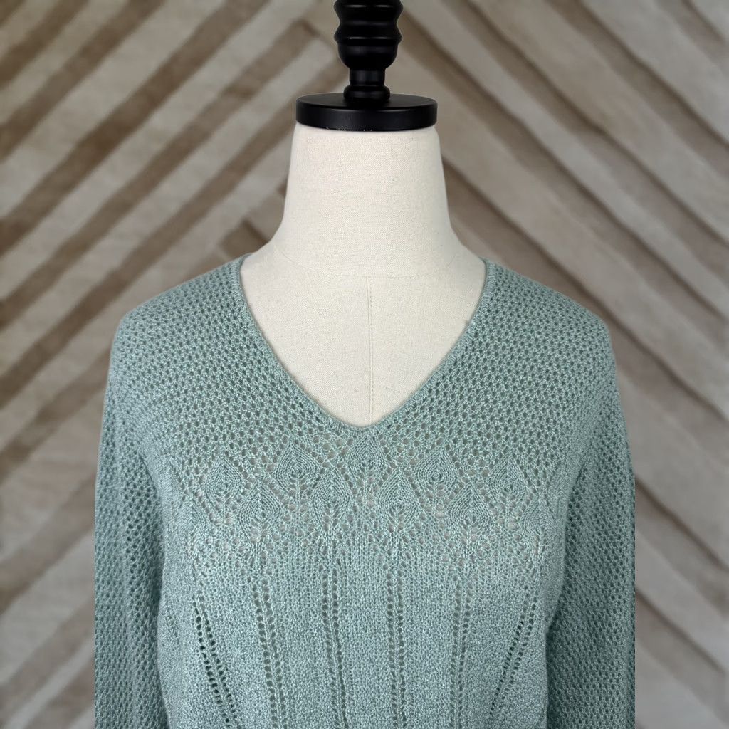 Vintage Vintage The Wilroy Traveller Sweater Womens M Open Knit V-Neck Crochet Blue 70s Bohemian Retro Size M / US 6-8 / IT 42-44 - 1 Thumbnail