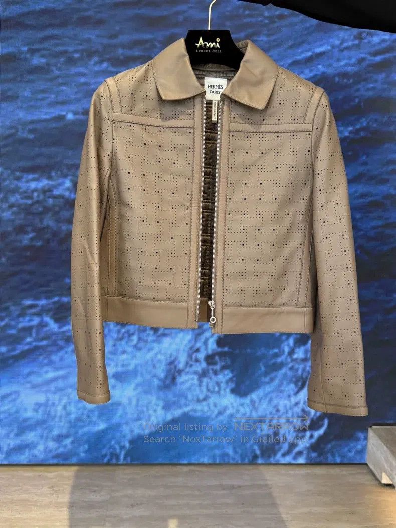 Hermes Cut-Out Leather Jacket, Elephant Grey