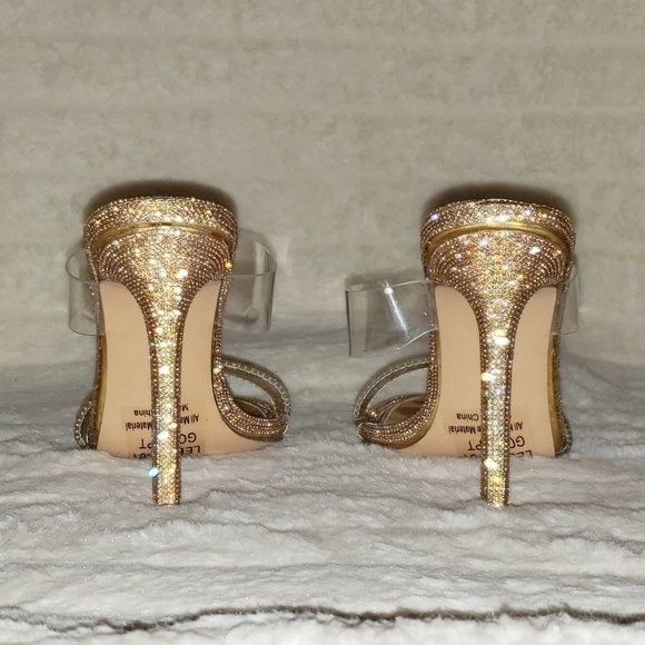 Other Lee Gold Rhinestone Slip On Double Strap High Heel Clog Mule Size US 10 / IT 40 - 9 Thumbnail