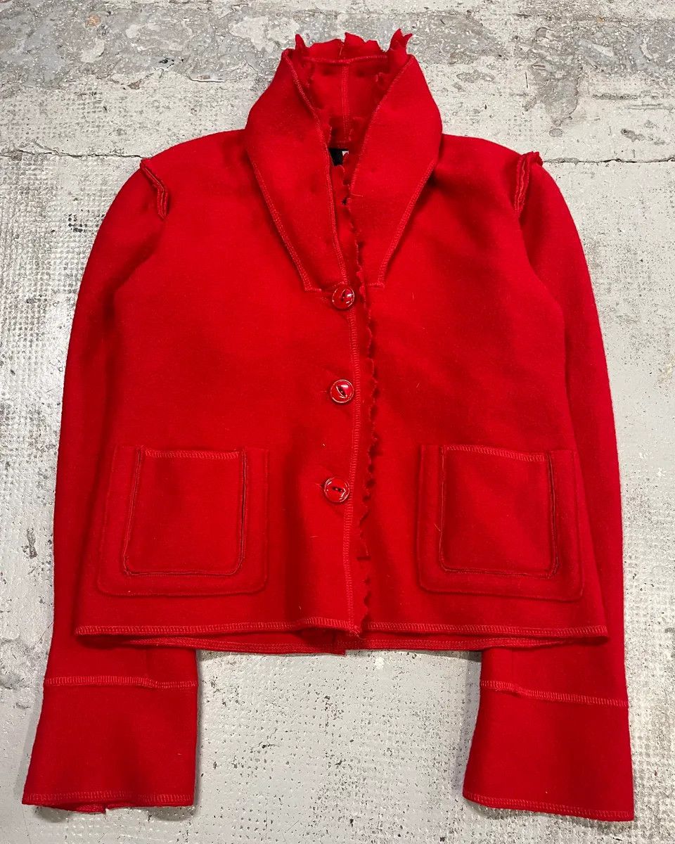 Marithe + Francois Girbaud 1990s Marithé + François Girbaud Red Wool Scalloped Collar Jacket Size M / US 6-8 / IT 42-44 - 4 Thumbnail