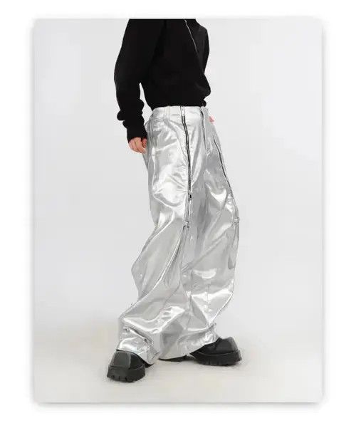Designer × Japanese Brand Silver Pu Leather Pant With Zippers Size US 34 / EU 50 - 2 Thumbnail
