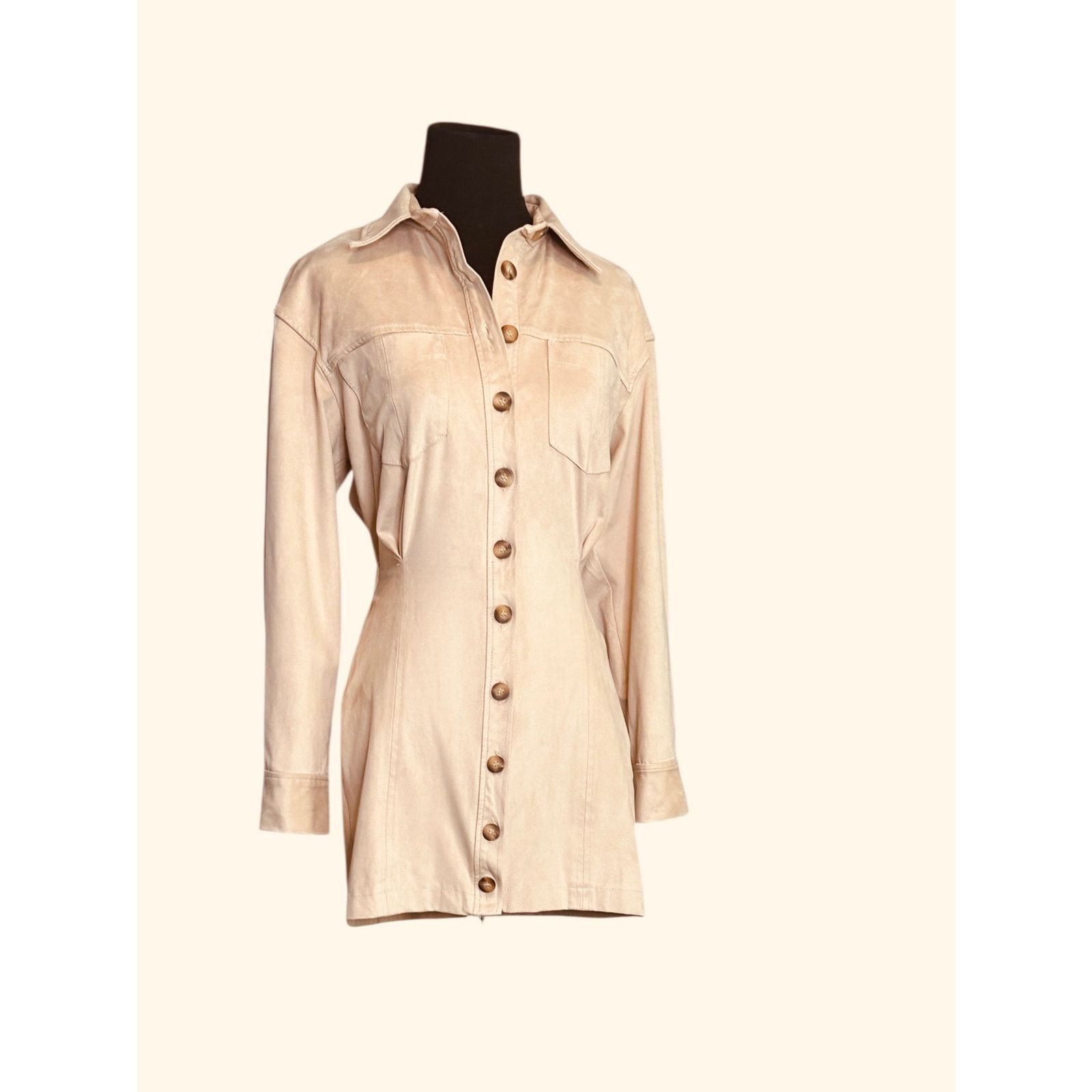 Zara Zara cream suede long sleeves shirt mini dress size Small Size S / US 4 / IT 40 - 8 Thumbnail