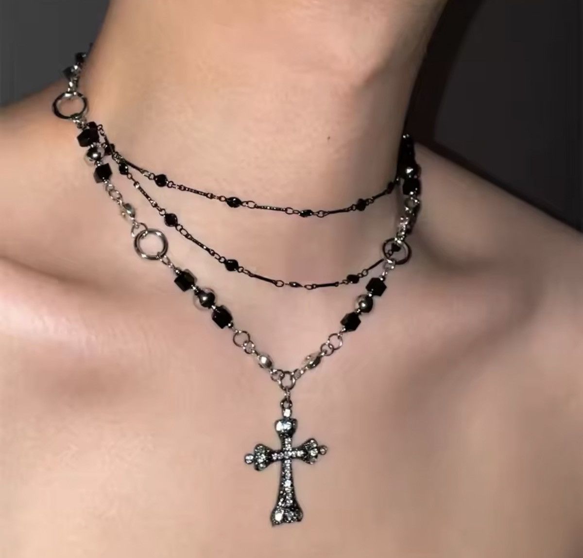 Vintage Cross Pendant Multilayer Necklace Size ONE SIZE - 3 Thumbnail