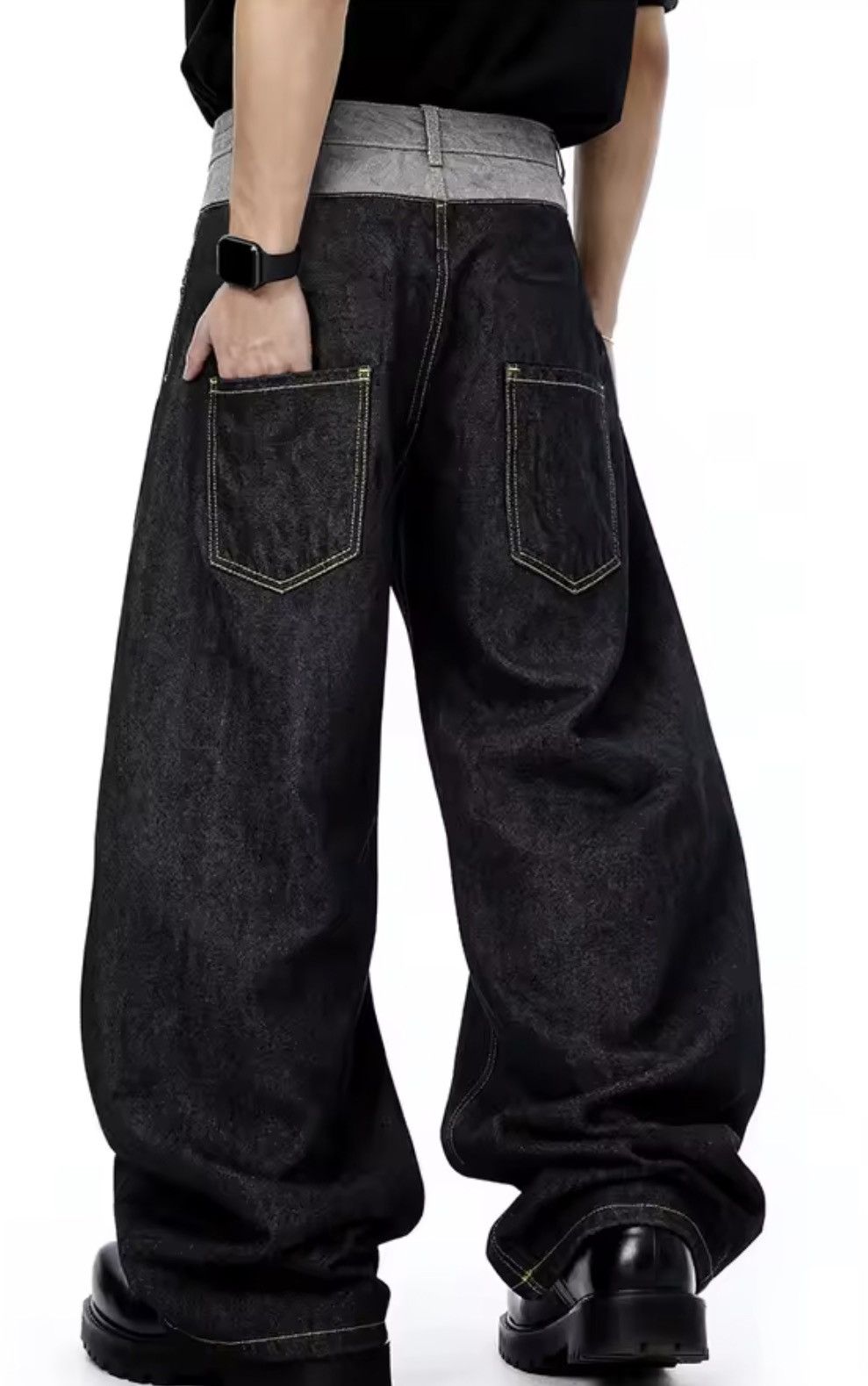 Other Retro Double Waist Design Baggy Wide Leg Jeans Size US 37 - 5 Thumbnail