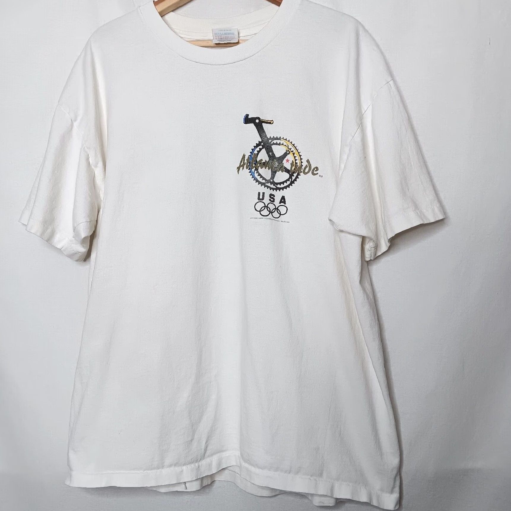 Hanes VINTAGE Hanes T-Shirt Bicycle USA Olympic Cycling White XL Mens Reading Size US XL / EU 56 / 4 - 3 Thumbnail