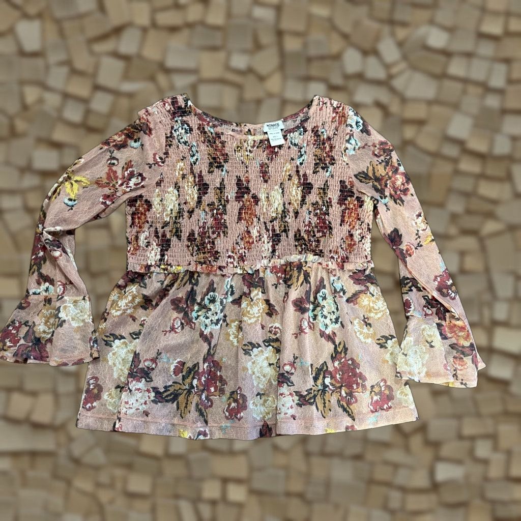 Vintage Monroe and Main Blouse Women's Size Large Pink Floral Long Sleeve Smocked Size L / US 10 / IT 46 - 1 Thumbnail