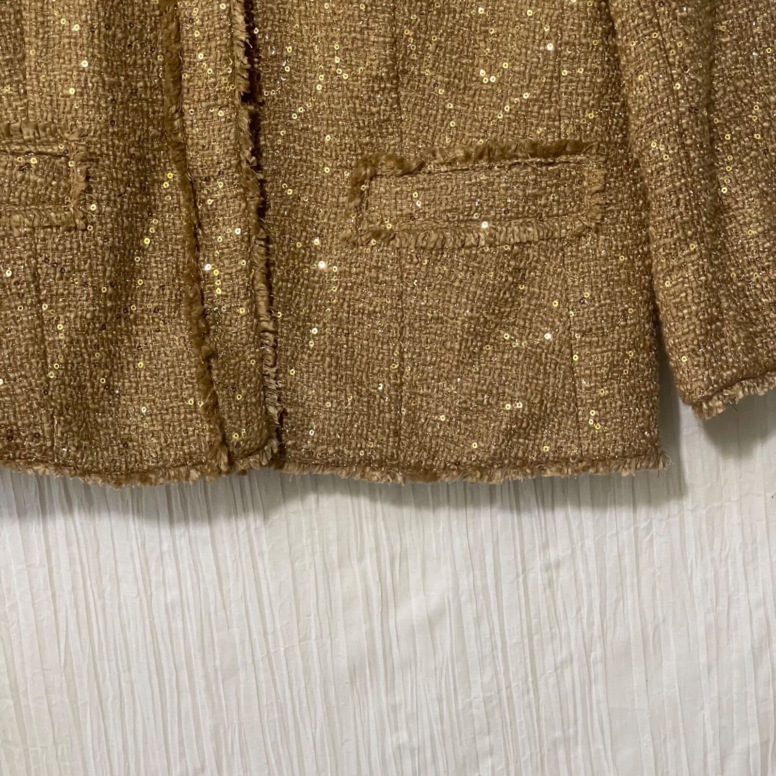 Other Investments Gold Sequin Blazer Jacket Fringe Trim New 10 Size L / US 10 / IT 46 - 4 Thumbnail