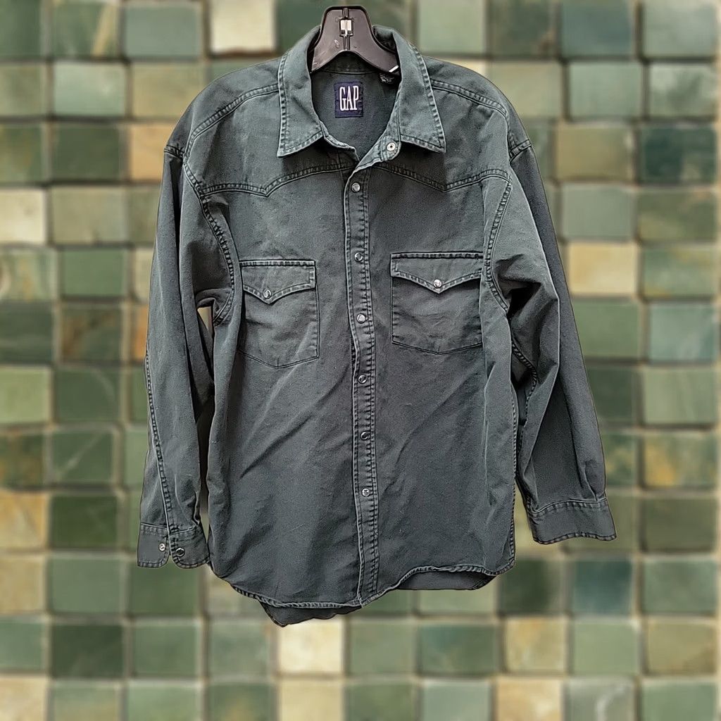 Gap VINTAGE GAP Denim Western Shirt Mens L Green Pearl Snaps 90s Cowboy Cotton Button-Up Size US L / EU 52-54 / 3 - 1 Thumbnail