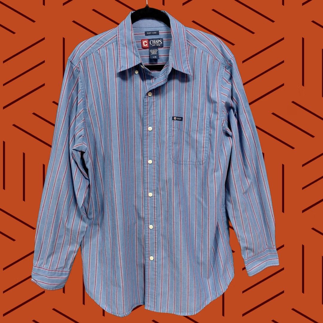 Chaps VINTAGE Chaps Shirt Blue Striped Long Sleeve Size L Mens Size US L / EU 52-54 / 3 - 1 Thumbnail