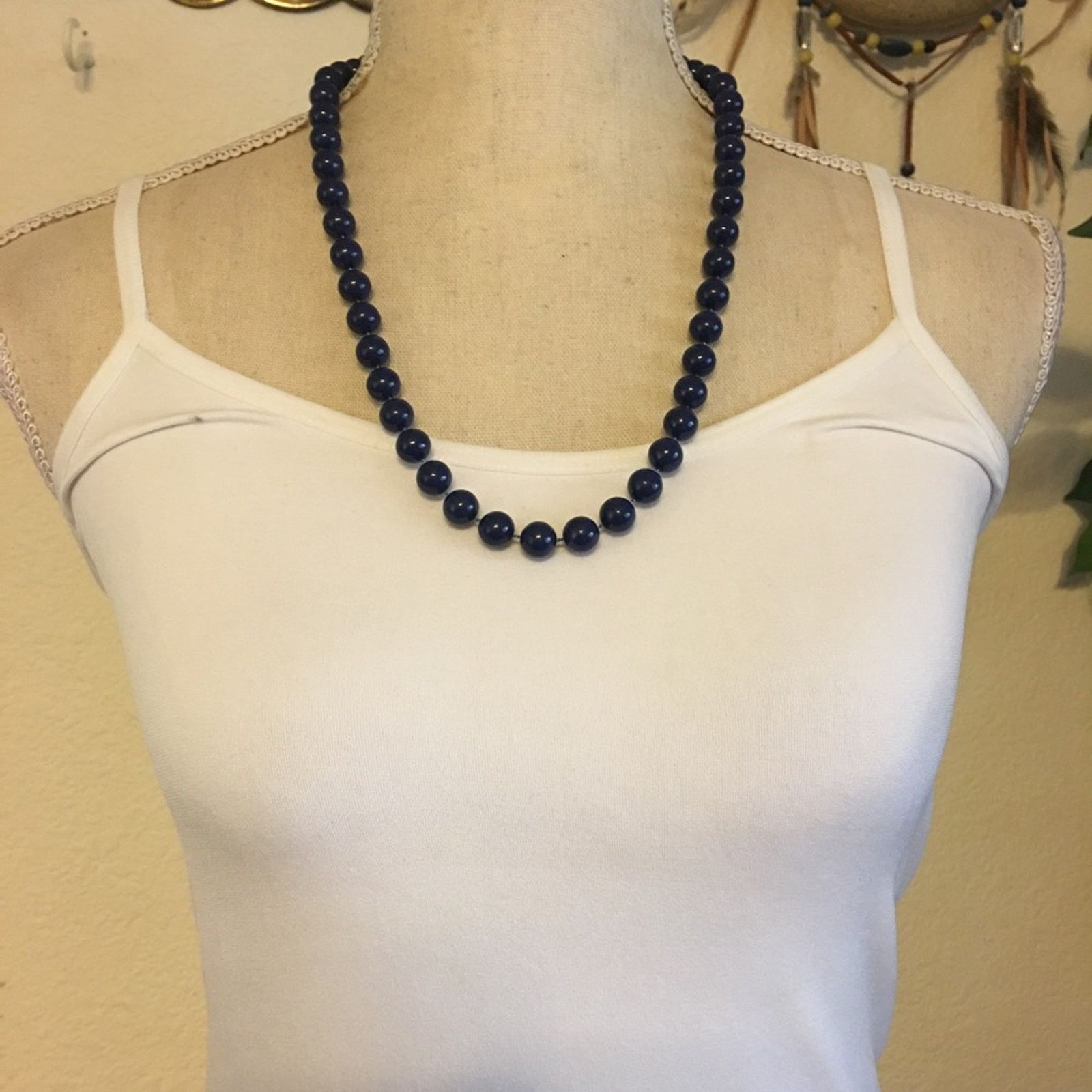 Vintage Vintage navy round plastic bead necklace Size ONE SIZE - 3 Thumbnail