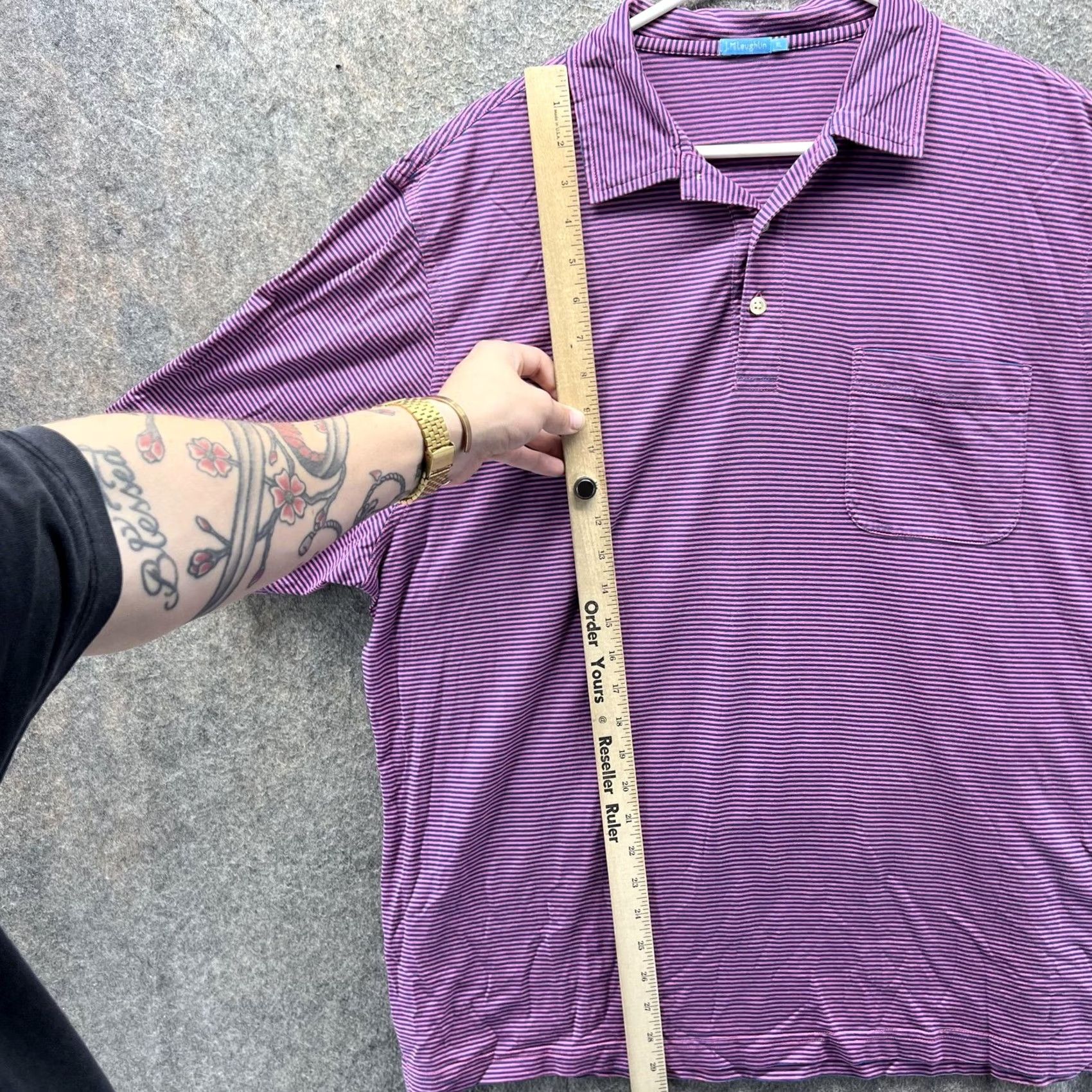 J.McLaughlin J. McLaughlin Polo Shirt Mens XL Purple Navy Stripe Pocket Polo Knit Casual Size US XL / EU 56 / 4 - 6 Thumbnail