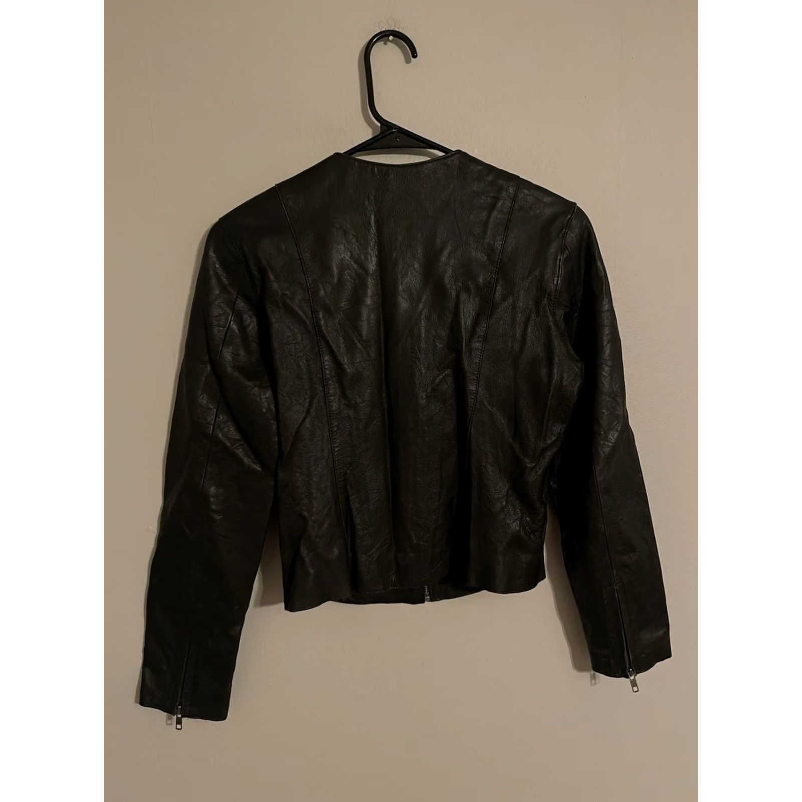 Gap VINTAGE Gap Leather Blazer Jacket Moto Cafe Racer - Women's XS Green Solid Short Zip 100% Leather 100% Polyester Blazer Mens Womens Girls Boys Size XS / US 0-2 / IT 36-38 - 4 Thumbnail