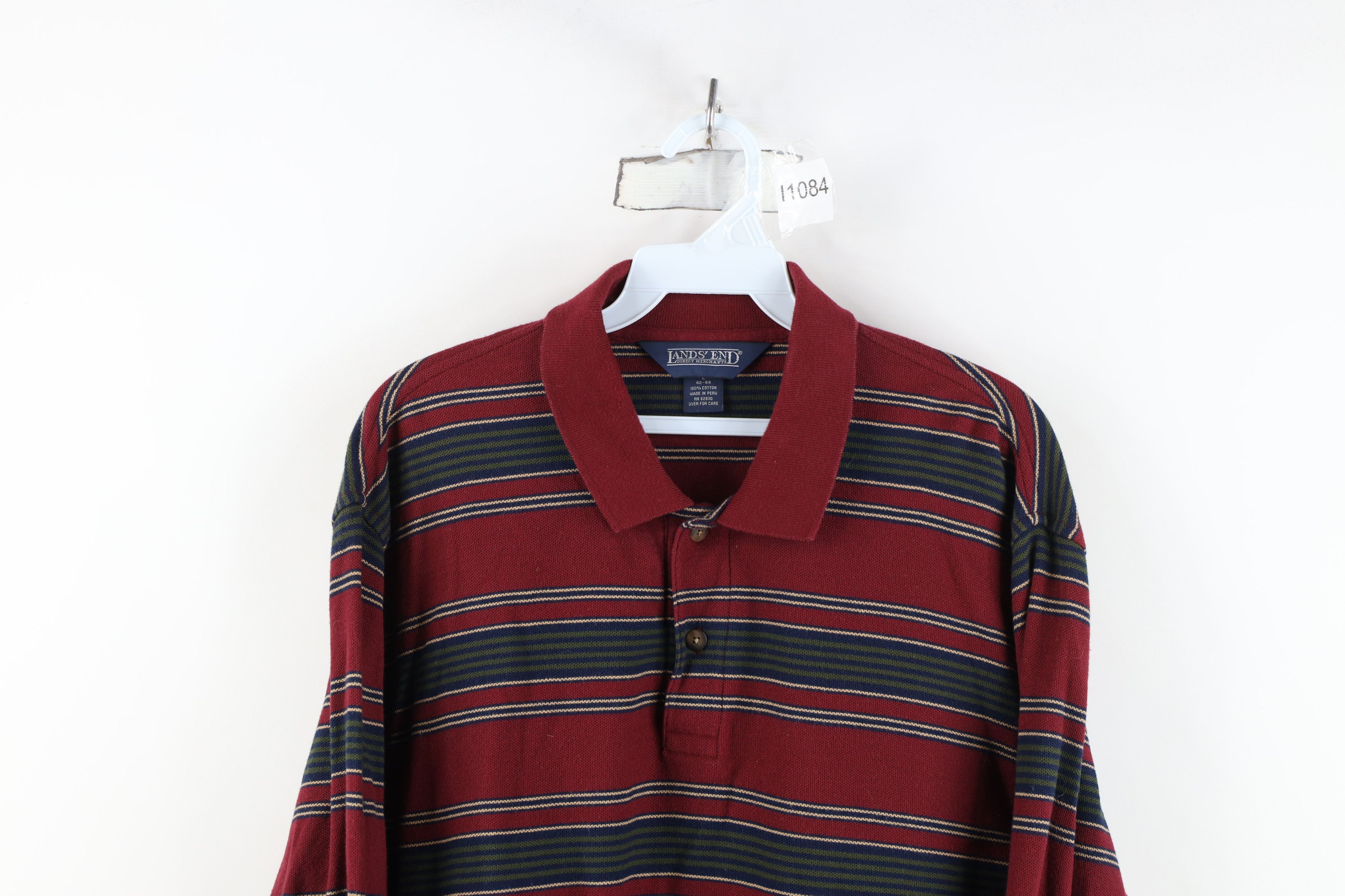 Lands' End Vintage 90s Lands End Block Long Sleeve Rugby Polo Shirt Size US L / EU 52-54 / 3 - 2 Thumbnail