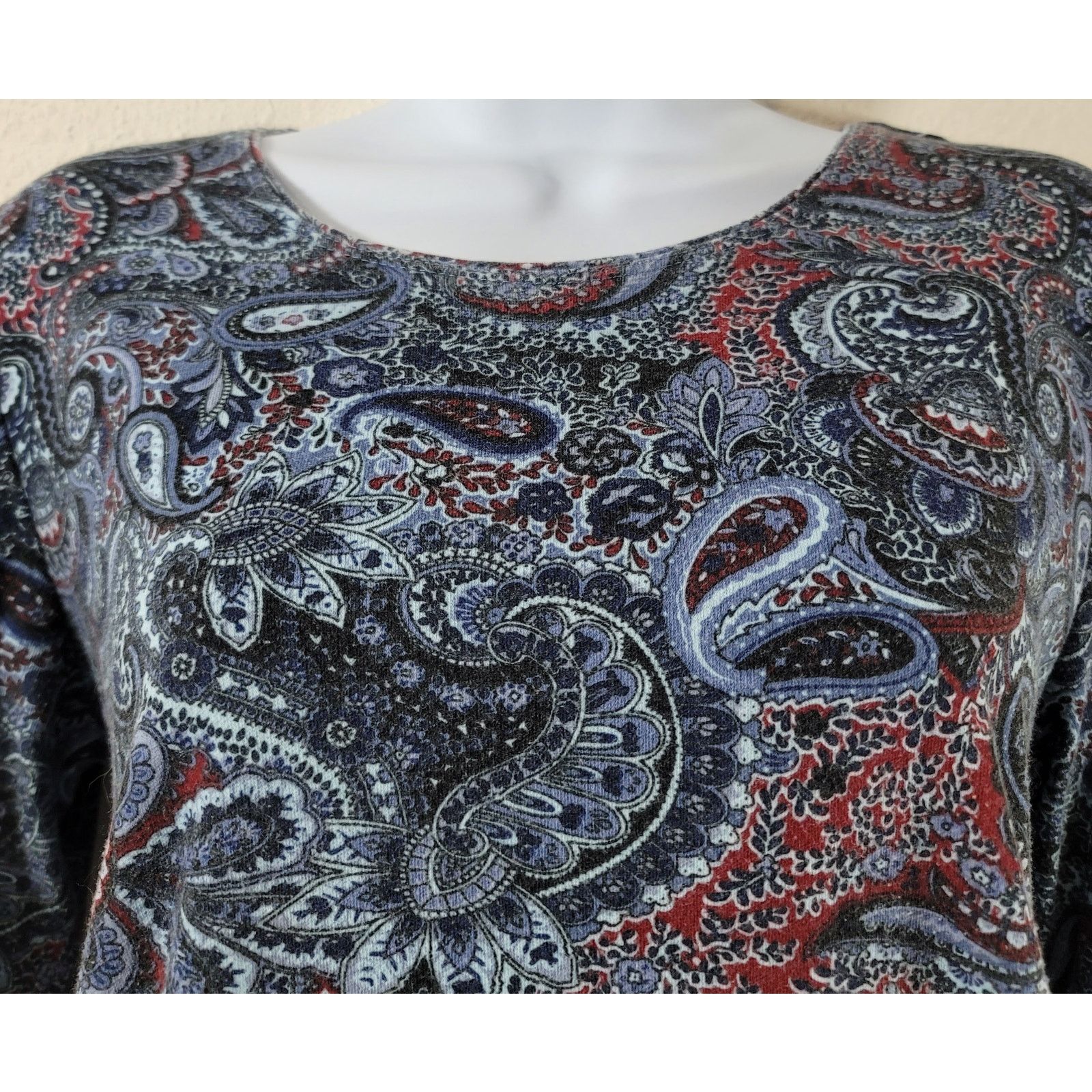 Other Rebecca Malone Blue Burgundy Paisley Print Pull On Top Small Size S / US 4 / IT 40 - 5 Thumbnail