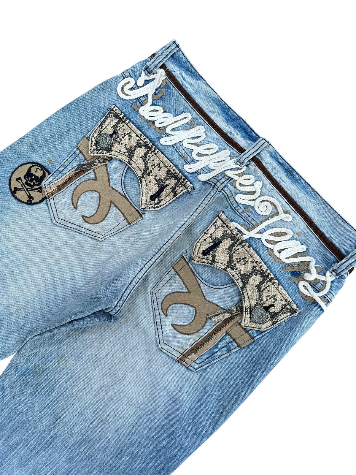 Kapital Red Pepper Japan Studded Snake Skin pocket Distressed Denim Size US 34 / EU 50 - 3 Thumbnail