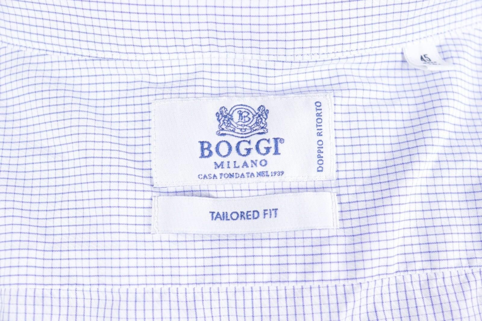 Designer Boggi Milano Tailored Fit Blue Check Down Shirt Size 45 / 18 Size US M / EU 48-50 / 2 - 7 Thumbnail