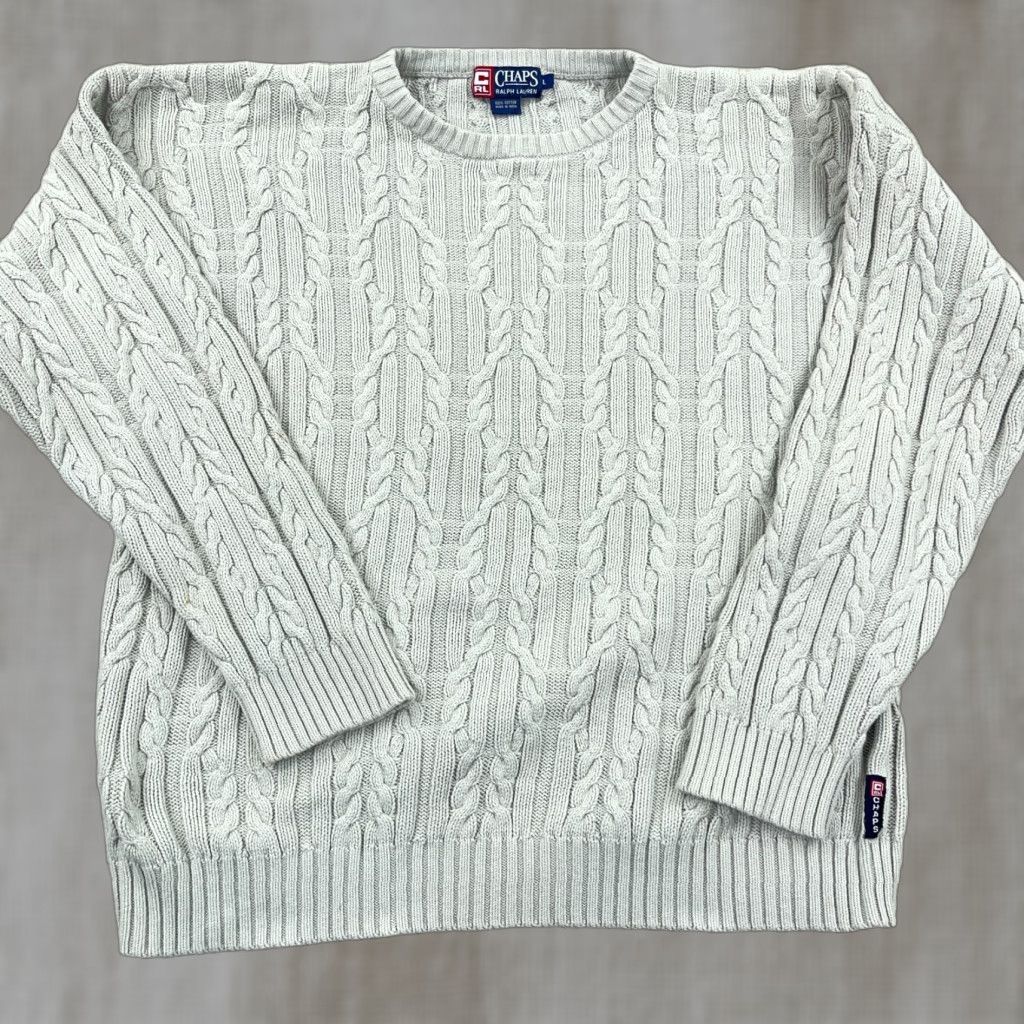 Chaps VINTAGE Chaps Ralph Lauren Sweater Men Large Gray Cable Knit Grandpa Texture 90s Size US L / EU 52-54 / 3 - 1 Thumbnail