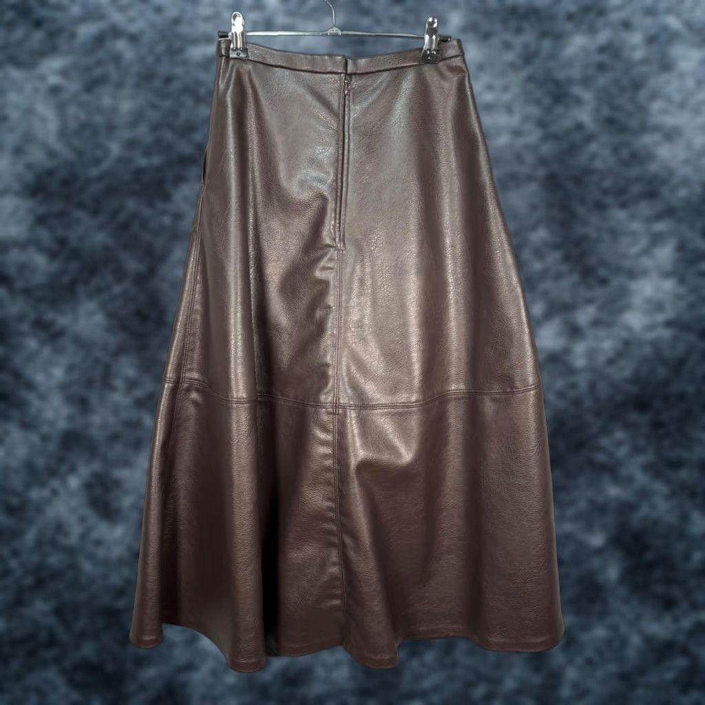 H&M H&M Edition Womens 0 Brown Faux Leather A-Line Midi Skirt Size 25" / US 0 / IT 36 - 1 Thumbnail