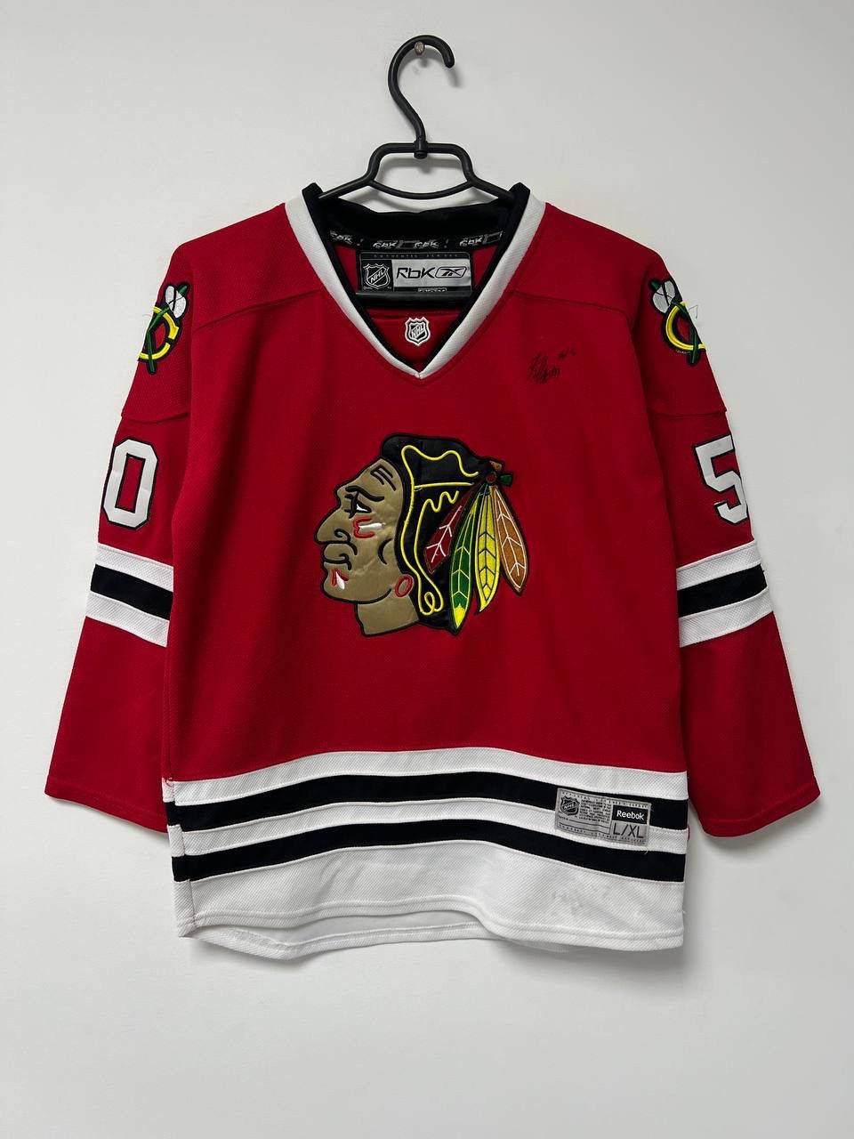 Reebok Chicago Blackhawks #50 Crawford Ice Hockey Jersey Kids L/XL Size US XXS / EU 40 - 18 Thumbnail