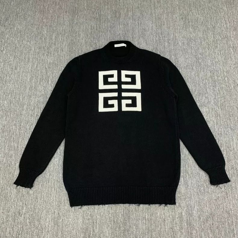 Givenchy Black Destroyed Big Logo Knit Sweater 2505-Nextarr