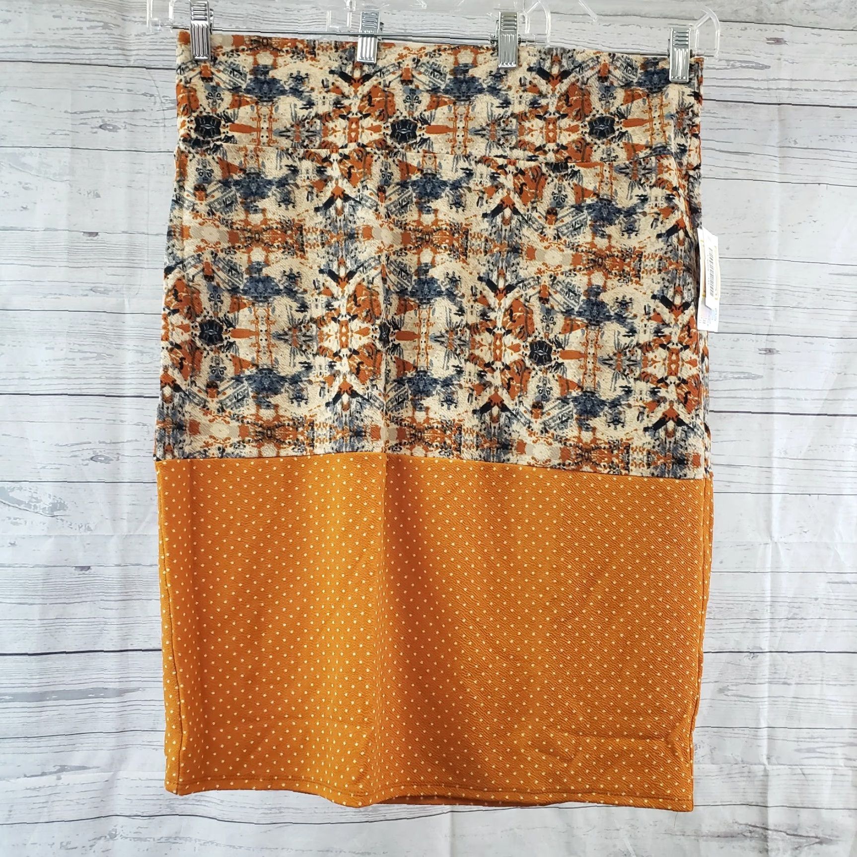 Vintage VINTAGE LuLaRoe Cassie Skirt 3XL Blue Orange Polka Dot Pencil Knee Length Womens Pull On Polyester Blend 95% Polyester 5% Spandex Size 40" / US 18 - 2 Thumbnail