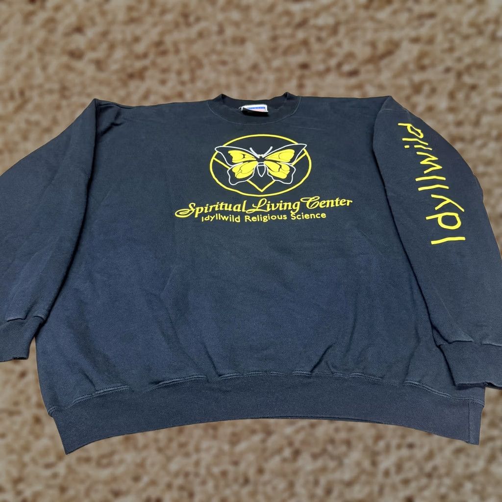 Hanes VINTAGE Spiritual Living Center Crewneck Sweatshirt Mens XL Black Butterfly Idyllwild Hanes Graphic Print Fleece Pullover Modern Size US XL / EU 56 / 4 - 1 Thumbnail