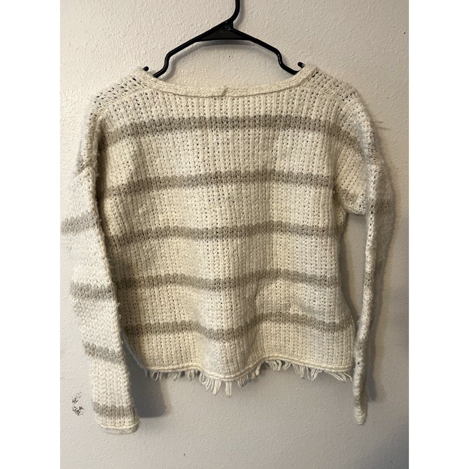 Madewell Madewell Sweater Womens Size XS Long Sleeve Wool Blend Knit Fringe Striped Color Beige Size XS / US 0-2 / IT 36-38 - 3 Thumbnail