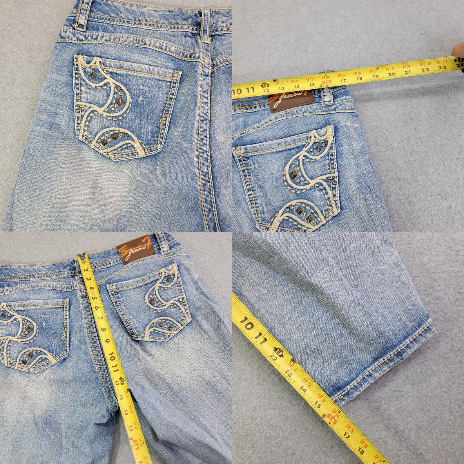 Vintage Seven7 Shorts Bermuda Womens 16 Blue Denim Distressed Embroidered Studded Rhinestone Stretch Casual Summer Size 38" / US 16 / IT 52 - 8 Thumbnail