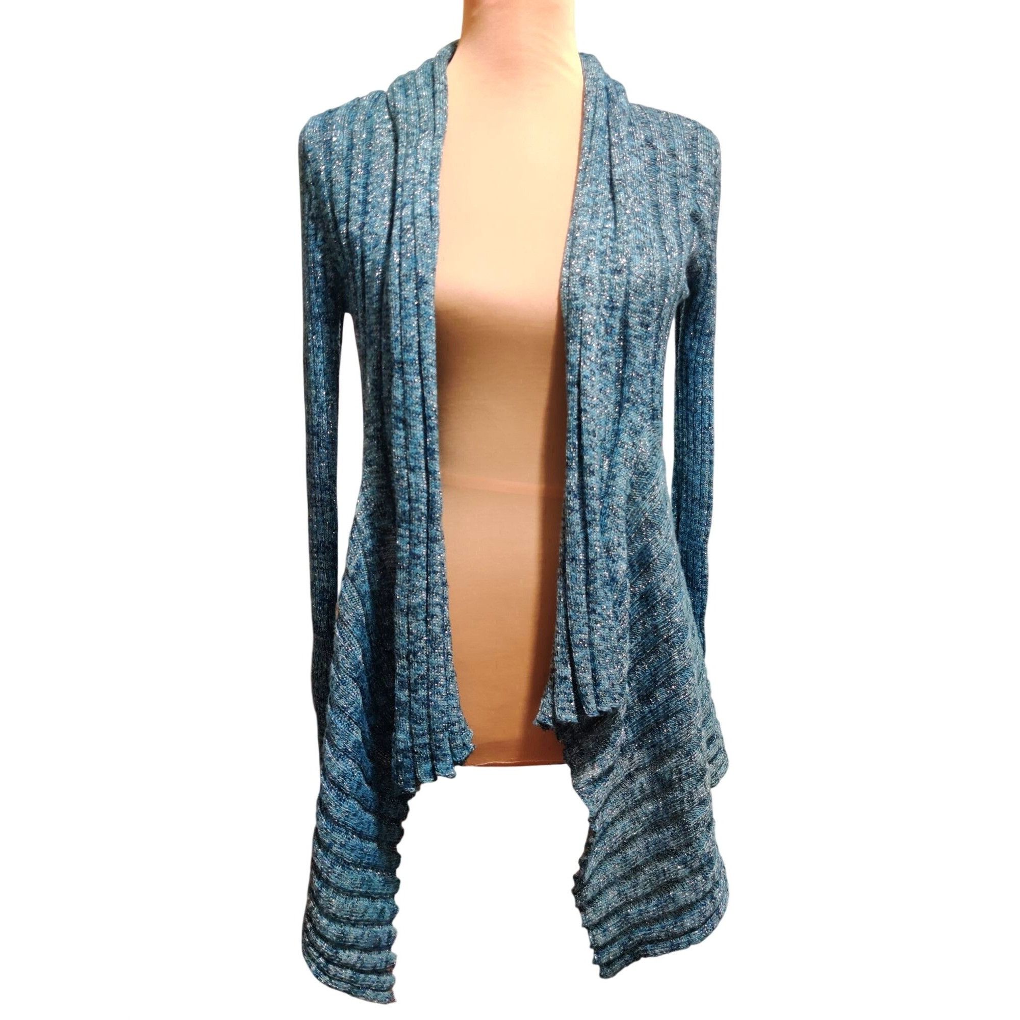 Other Roz & Ali Petite M Womens Blue Cardigan Metallic Open Front Size M / US 6-8 / IT 42-44 - 1 Thumbnail
