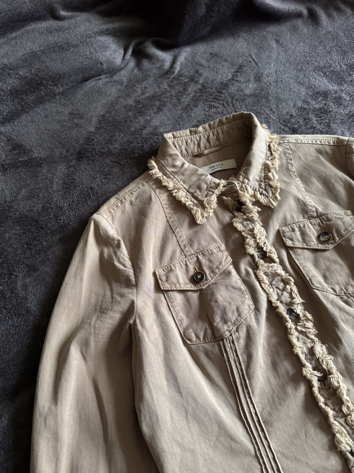 Prada Prada rare luxury denim beige jacket light Size M / US 6-8 / IT 42-44 - 2 Thumbnail