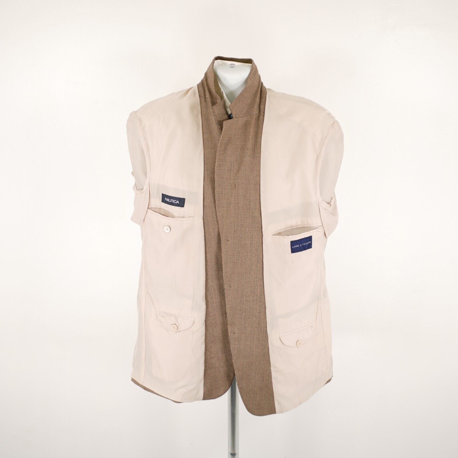 Lord & Taylor Nautica Lord & Taylor Brown Blue Check Silk Wool 3 Button Sp Size 42R - 12 Thumbnail