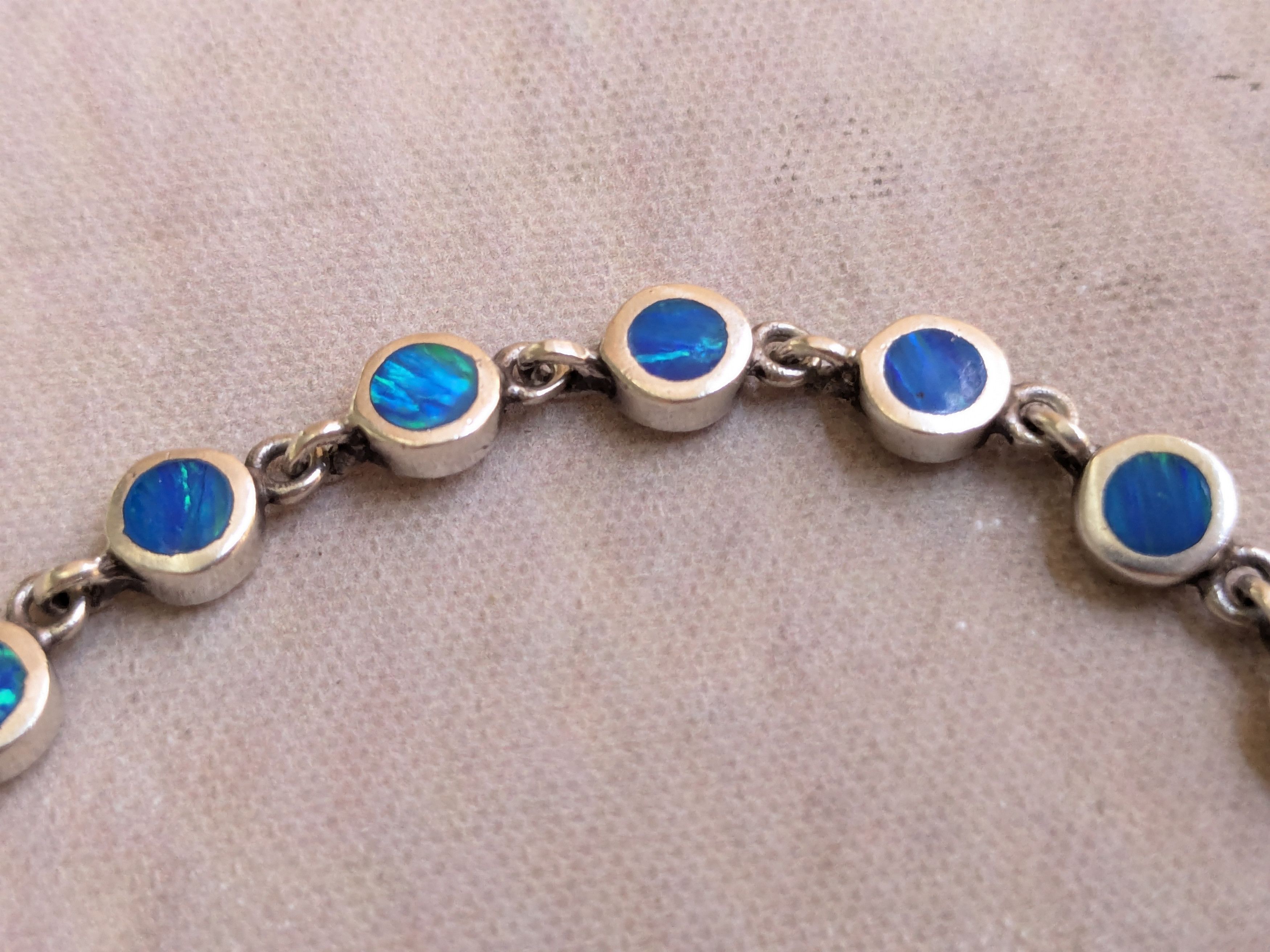 Sterling Silver Sterling Silver Tennis Bracelet Blue Fire Opal 7" Size ONE SIZE - 9 Thumbnail
